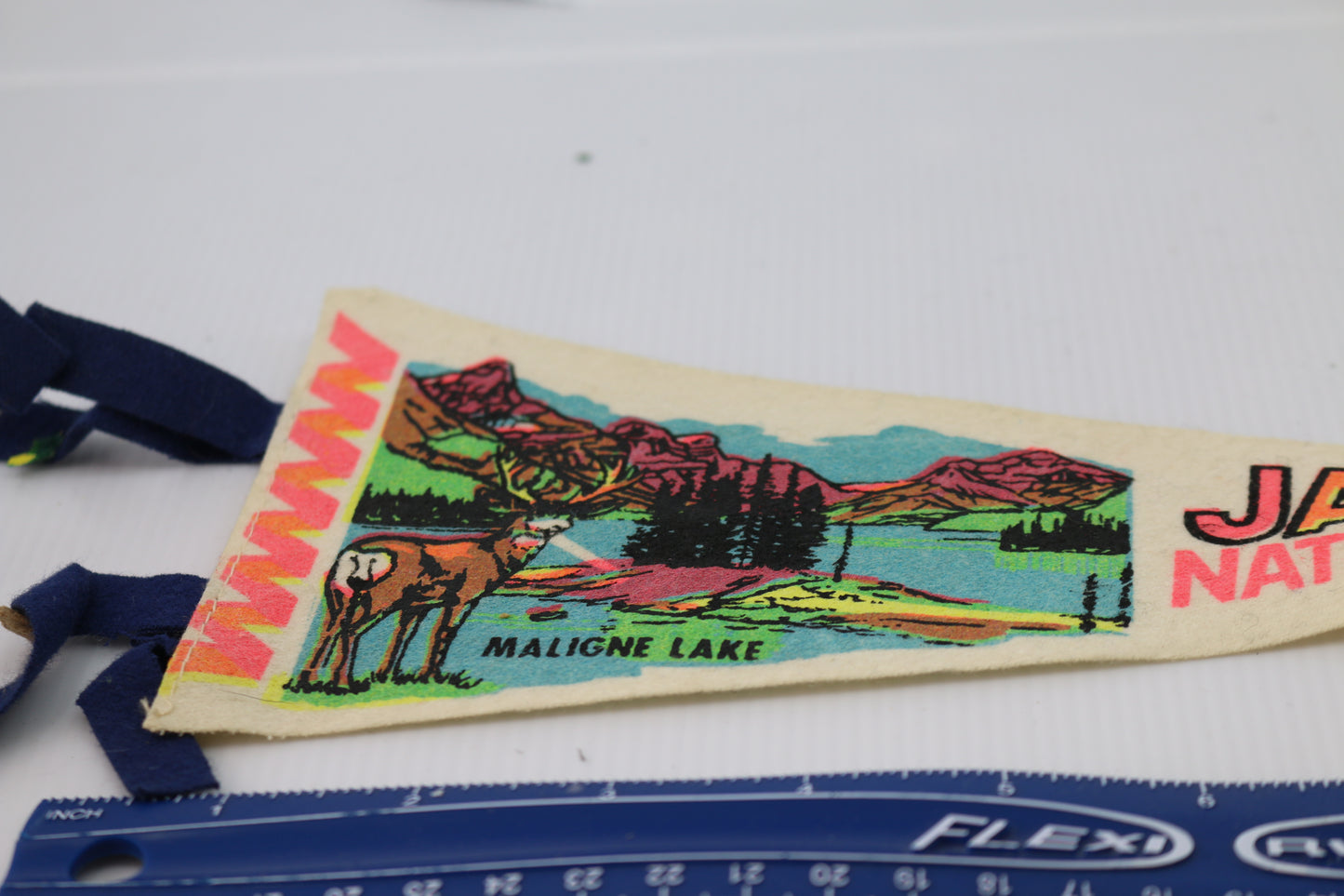 Vintage pennant felt Canada Souvenir Jasper National park Maligne Lake