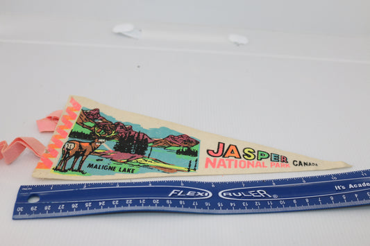 Vintage pennant felt Canada Souvenir Jasper National Park Canada Maligne lake