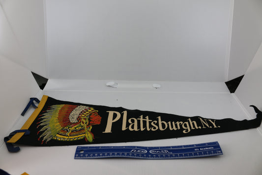 Vintage pennant felt Canada Souvenir Plattsburgh. N.Y. Indian logo chief