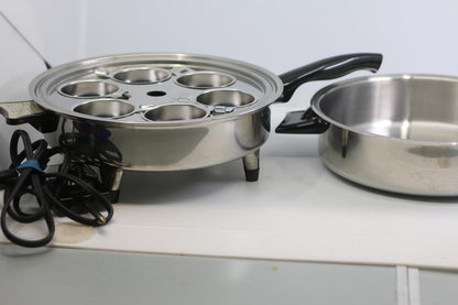 Vintage Welbilt 17230 Electric Skillet Stainless Steel 1150W w Egg Insert