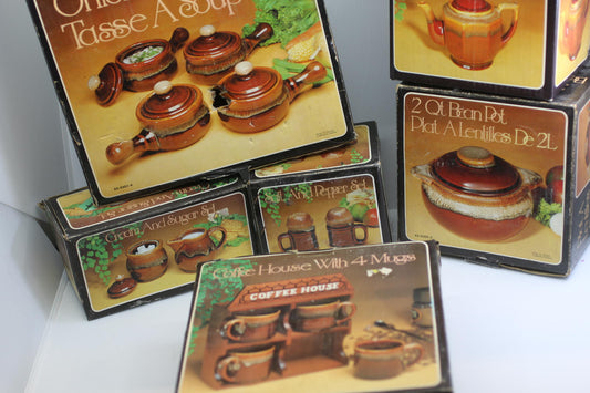 Vintage Coffee House Ceramic Set Multiple Boxed Pieces Lot Rustic Kitchen Decor