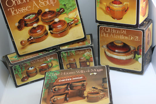 Vintage Coffee House Ceramic Set Multiple Boxed Pieces Lot Rustic Kitchen Decor
