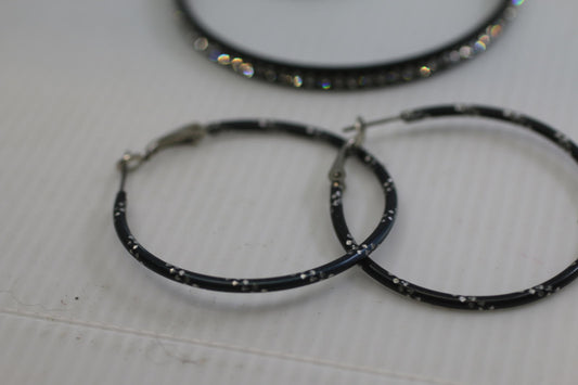 Black Rhinestone Jewelry Set – Hoop Earrings, Bangle & Ring