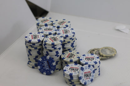 Lot of 150 WSOP World Series Poker 11.5g Casino Style Chips  Blue and White