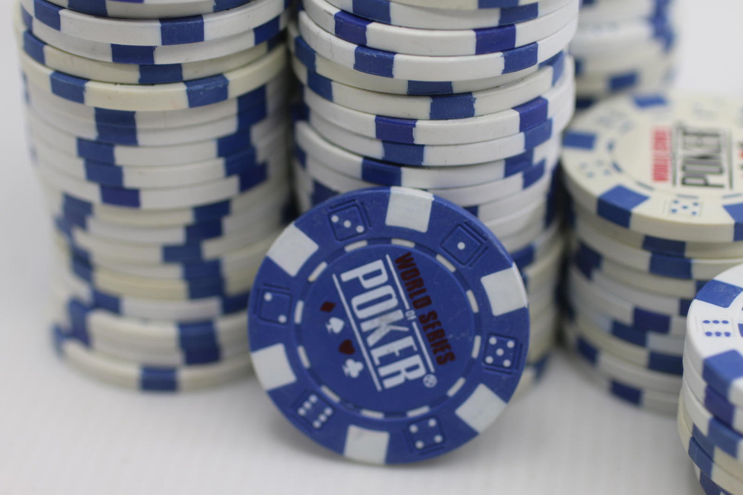 Lot of 150 WSOP World Series Poker 11.5g Casino Style Chips  Blue and White