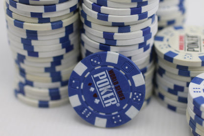 Lot of 150 WSOP World Series Poker 11.5g Casino Style Chips  Blue and White
