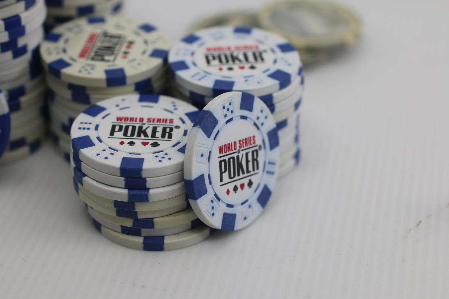 Lot of 150 WSOP World Series Poker 11.5g Casino Style Chips  Blue and White