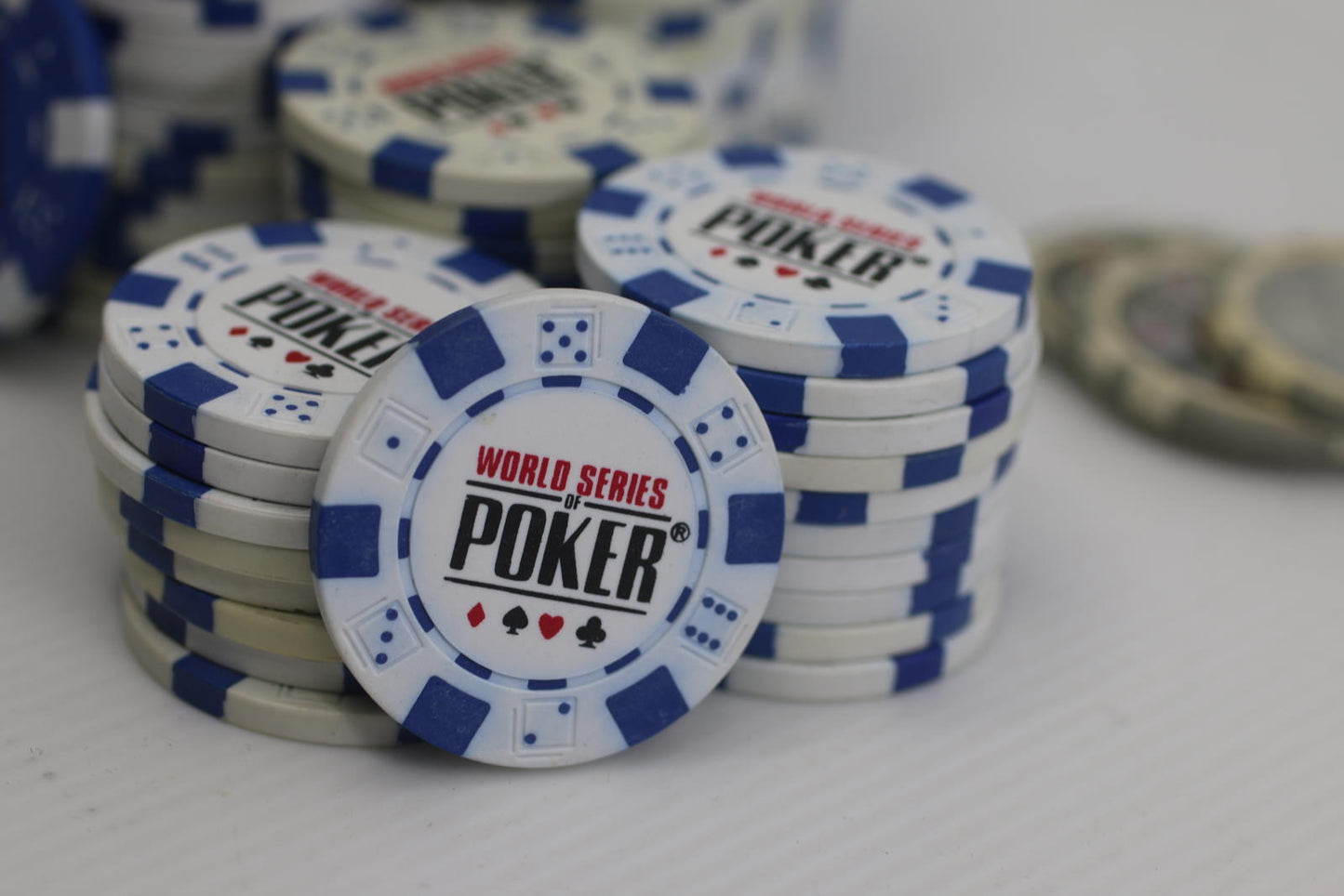 Lot of 150 WSOP World Series Poker 11.5g Casino Style Chips  Blue and White