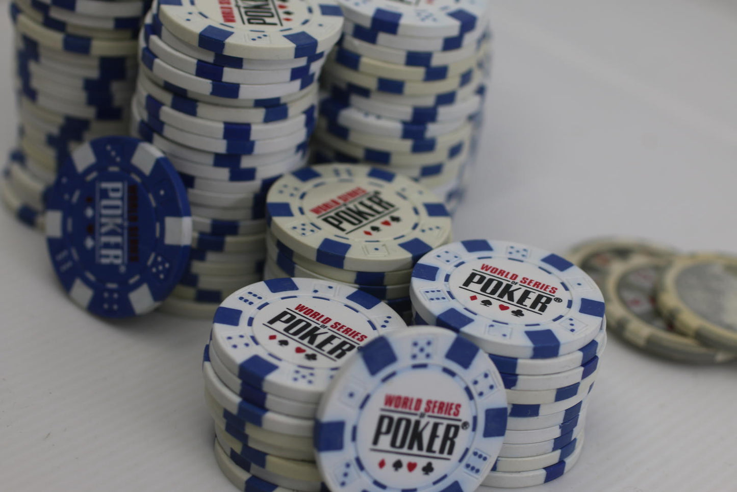 Lot of 150 WSOP World Series Poker 11.5g Casino Style Chips  Blue and White