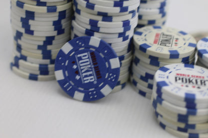 Lot of 150 WSOP World Series Poker 11.5g Casino Style Chips  Blue and White