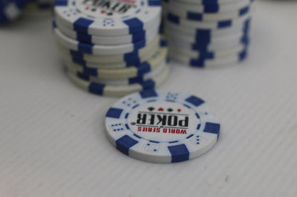 Lot of 150 WSOP World Series Poker 11.5g Casino Style Chips  Blue and White