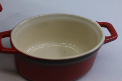 H2K Mini Red Stoneware Cocotte Set of 2 w Lids Oven Safe