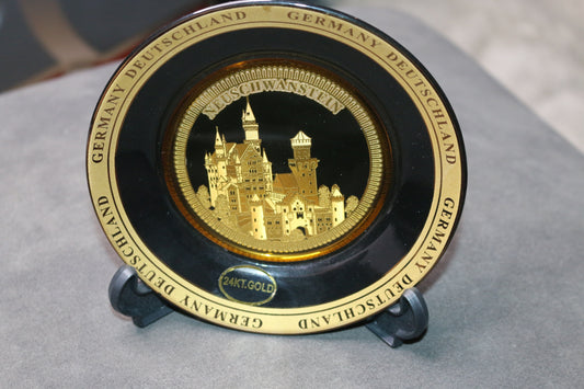 24K Gold Plated Round Plate Germany Deutschland Menorah Ceramic