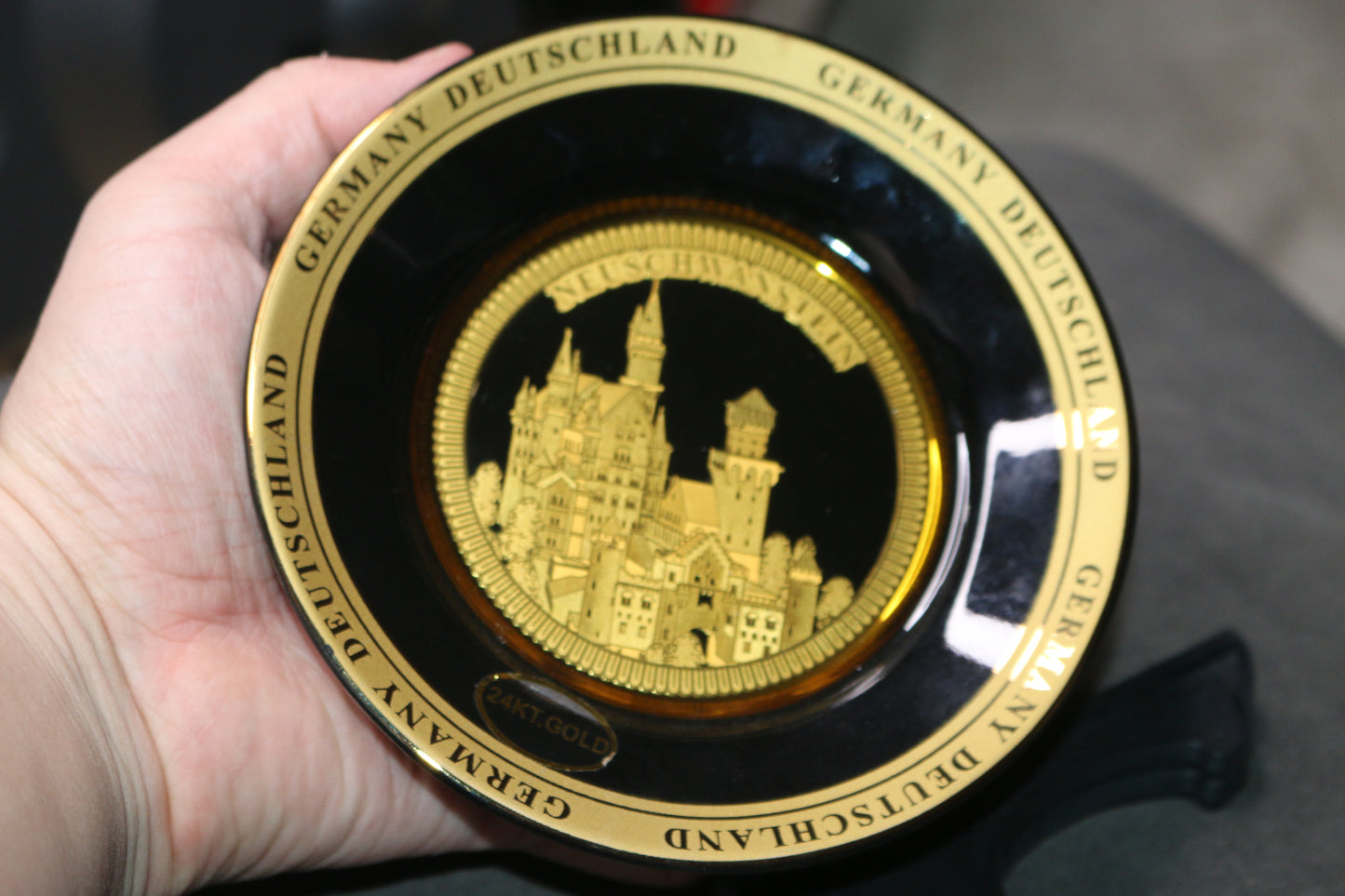 24K Gold Plated Round Plate Germany Deutschland Menorah Ceramic