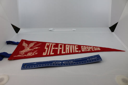 Vintage Souvenir Felt Pennant Canada St-Flavie, Gaspésie Duck Red