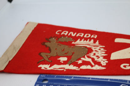 Vintage Souvenir Felt Pennant Canada Québec Zoo de Granby Moose Red