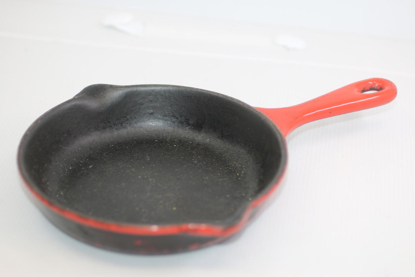 Vintage Nomar Spain Cast Iron Mini Skillet Red Handle Rustic Farmhouse Pan