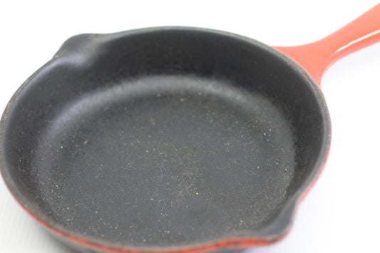 Vintage Nomar Spain Cast Iron Mini Skillet Red Handle Rustic Farmhouse Pan
