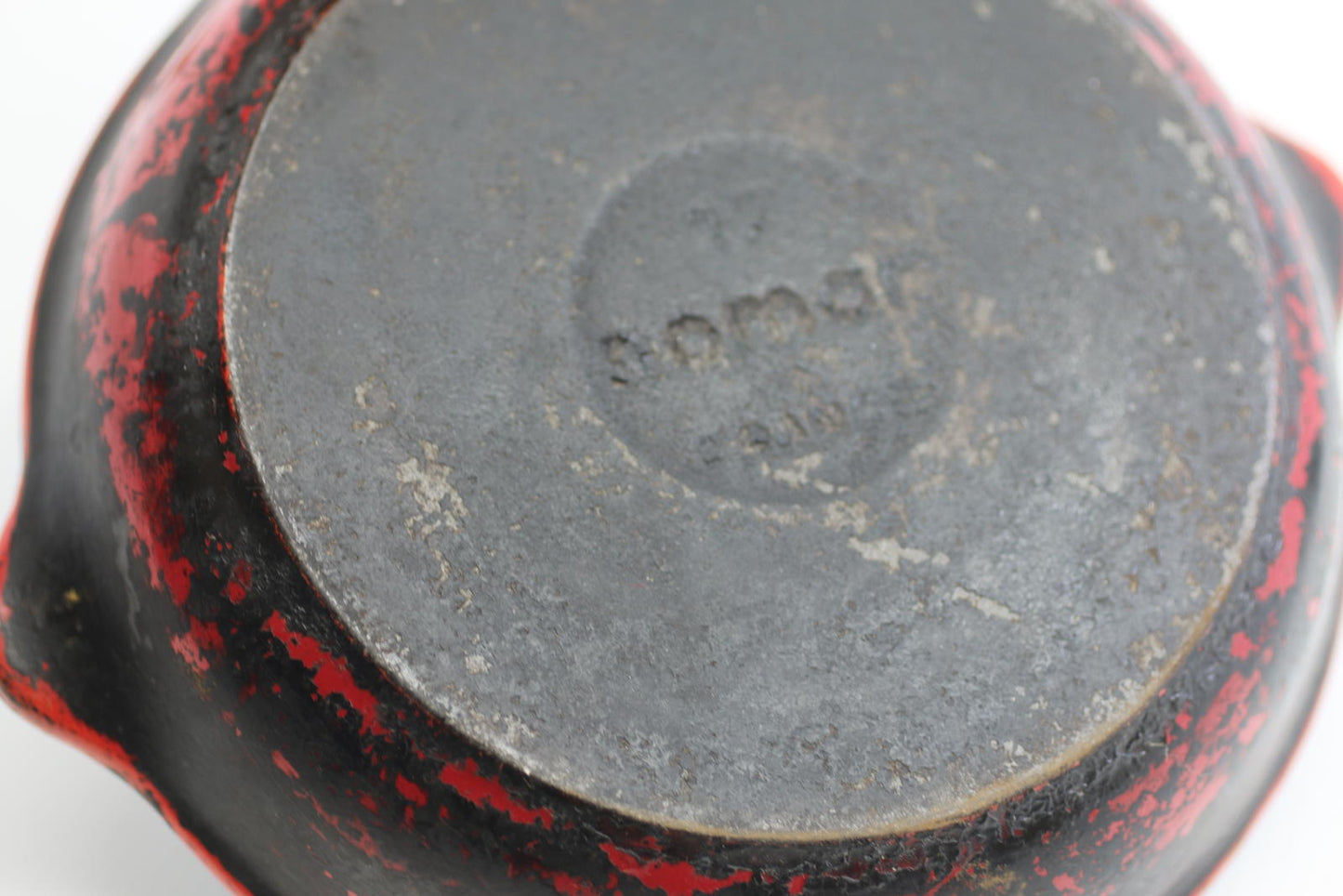 Vintage Nomar Spain Cast Iron Mini Skillet Red Handle Rustic Farmhouse Pan