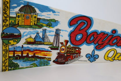 Vintage Souvenir Felt Pennant Bonjour D'abitibi Québec Canadian Artisanat