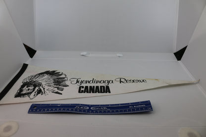 Vintage Souvenir Felt Pennant Lyendinaga Reserve Canada Indian Chief logo