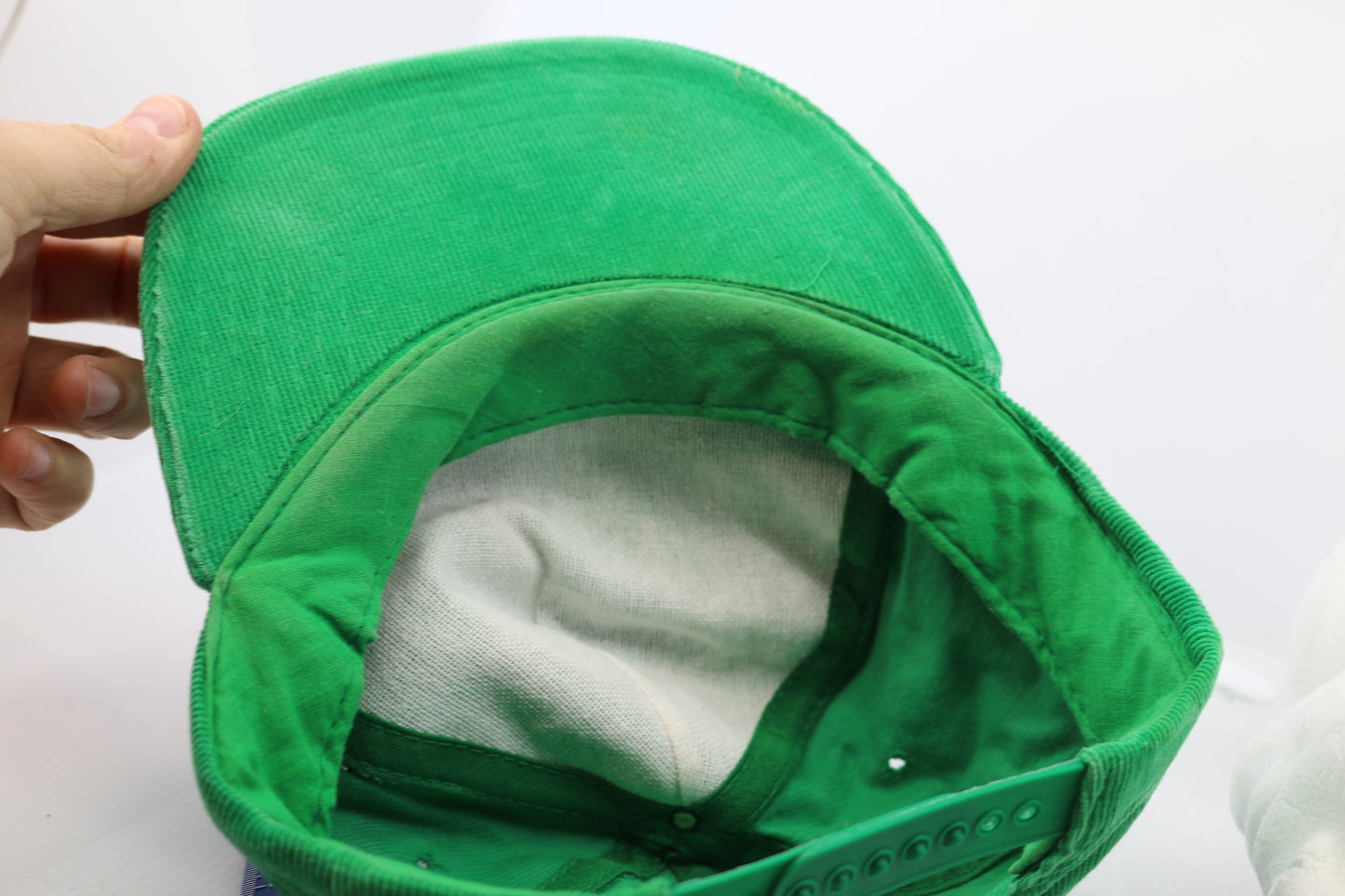 🔥RARE Enjoy Sprite Vintage Vtg Green Corduroy Mesh Snapback Hat Cap