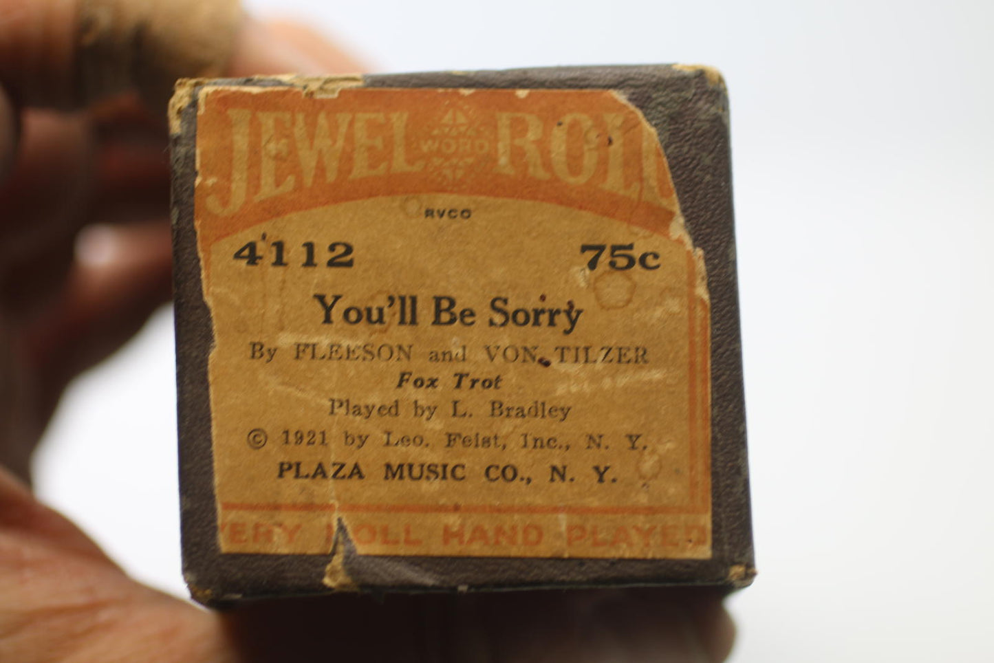 Vintage Jewel Roll 4112 You’ll Be Sorry Fox Trot 1921 Player Piano Roll w Box