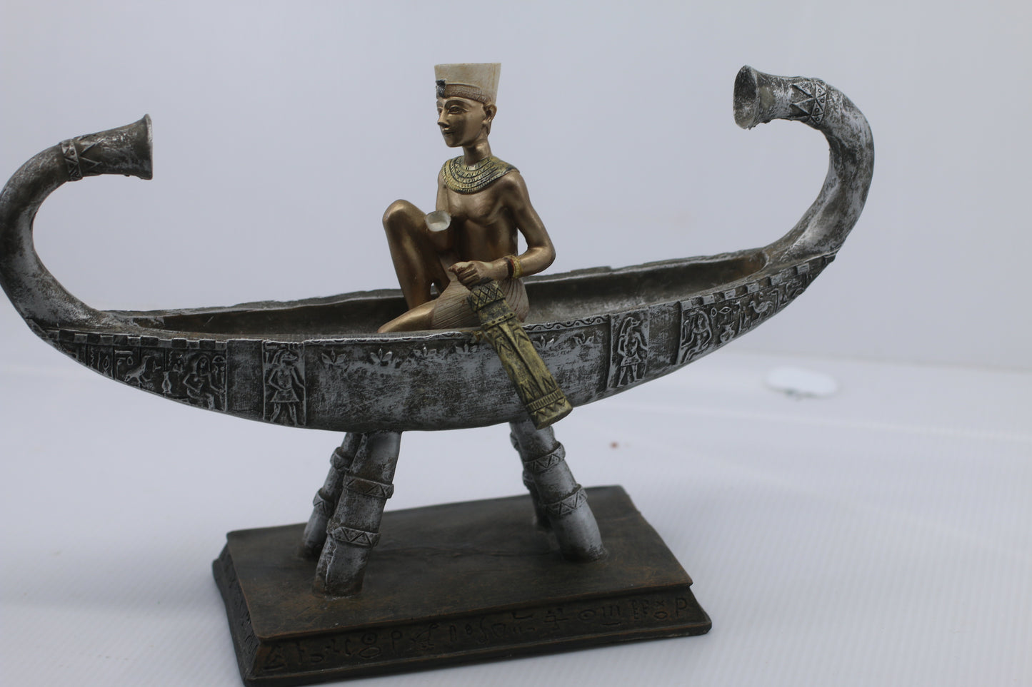 Goddess Isis on The Nile Statue Egypt, Queen Cleopatra Lotus Boat, Collectable.