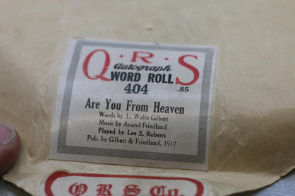 1917 QRS Autograph Word Roll 404 “Are You From Heaven” Player Piano Roll w/ Box