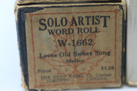 Antique Solo Artist Word Roll W-1662 Loves Old Sweet Song Molloy Player Piano