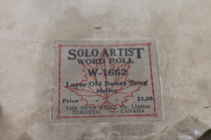 Antique Solo Artist Word Roll W-1662 Loves Old Sweet Song Molloy Player Piano
