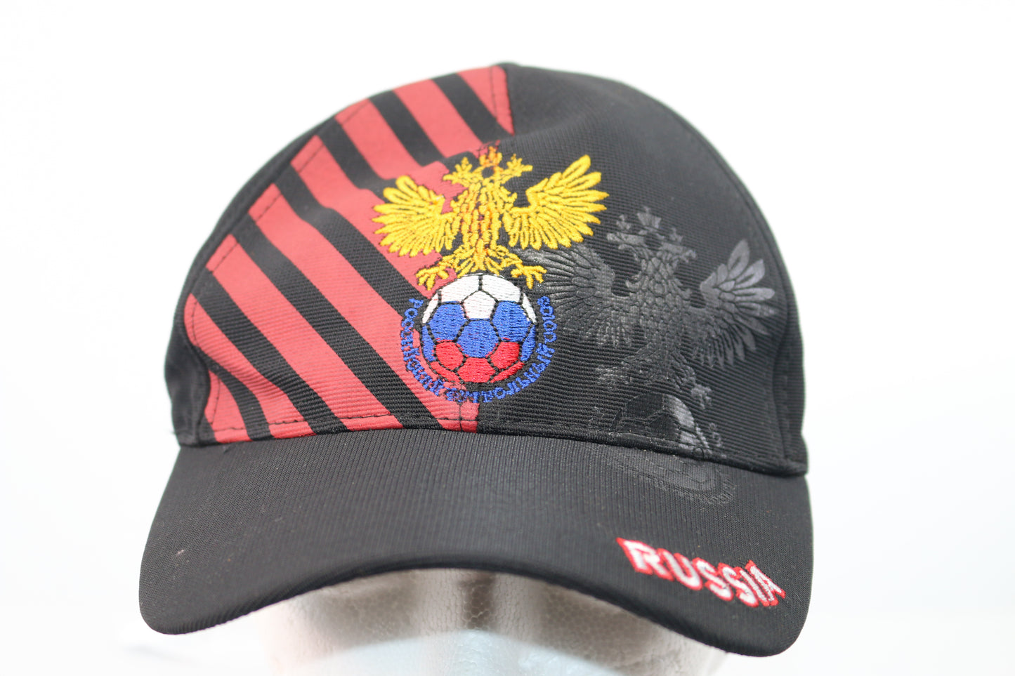 RUSSIA BLACK WITH RED STRIPES 2- HEADED EAGLE FLEXFIT HAT CAP