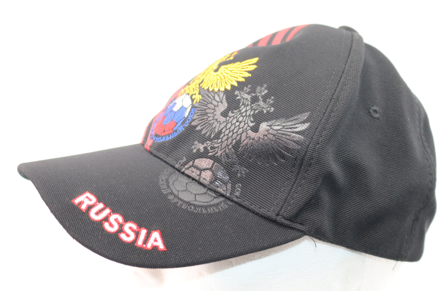 RUSSIA BLACK WITH RED STRIPES 2- HEADED EAGLE FLEXFIT HAT CAP