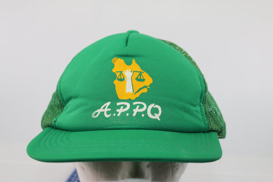 Vintage A.P.P.Q. Québec Trucker Hat Canada rare Green Cap