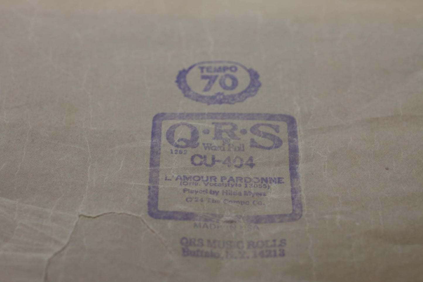 Vintage QRS Word Roll CU-404 L'Amour Pardonne Player Piano Roll Hilda Myers