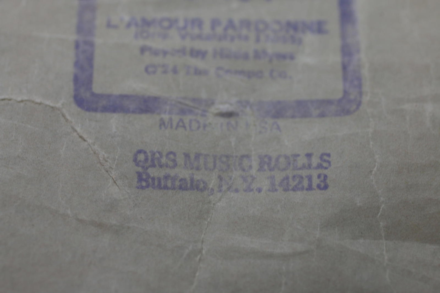 Vintage QRS Word Roll CU-404 L'Amour Pardonne Player Piano Roll Hilda Myers