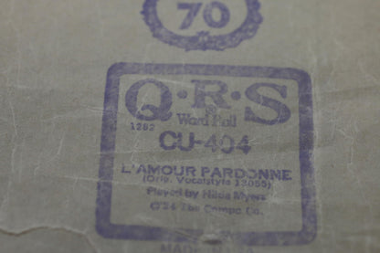 Vintage QRS Word Roll CU-404 L'Amour Pardonne Player Piano Roll Hilda Myers