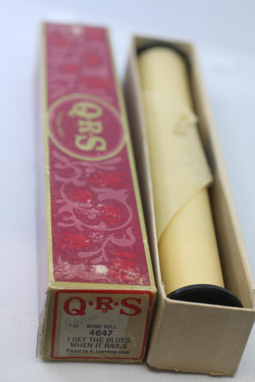 QRS Player Piano Roll 4647 I Get The Blues When It Rains w/ Box Vintage