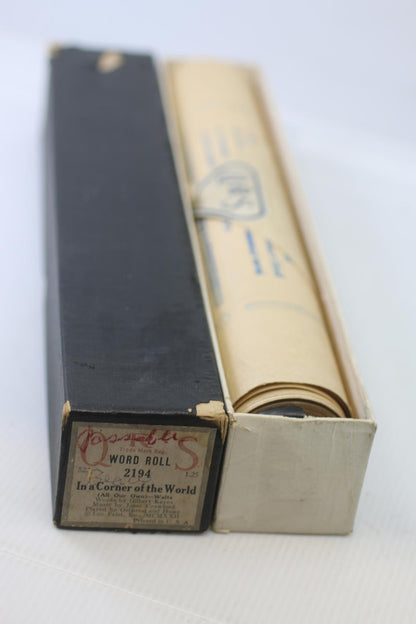 QRS Player Piano Word Roll 2194 In A Corner Of The World Waltz w/ Box