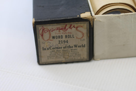 QRS Player Piano Word Roll 2194 In A Corner Of The World Waltz w/ Box