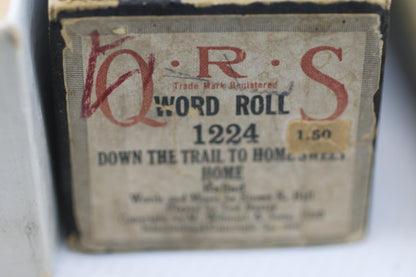 QRS Player Piano Word Roll 1224 Down The Trail To Home Sweet Home w/ Box