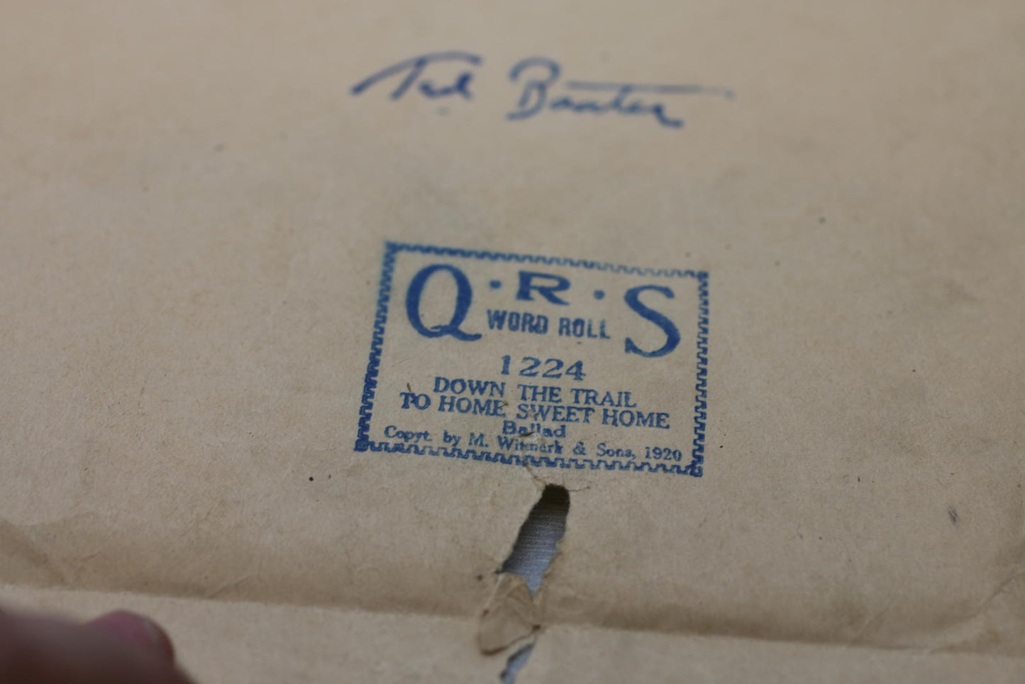 QRS Player Piano Word Roll 1224 Down The Trail To Home Sweet Home w/ Box