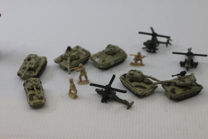 Miniature Military Tank & Helicopter Toy Lot w Soldiers Micro Machines Vehicles
