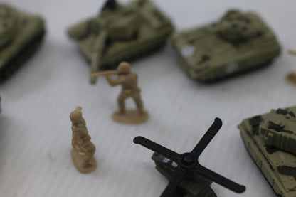 Miniature Military Tank & Helicopter Toy Lot w Soldiers Micro Machines Vehicles