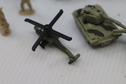 Miniature Military Tank & Helicopter Toy Lot w Soldiers Micro Machines Vehicles