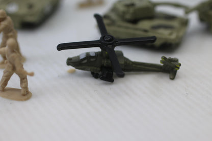 Miniature Military Tank & Helicopter Toy Lot w Soldiers Micro Machines Vehicles