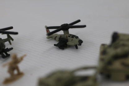 Miniature Military Tank & Helicopter Toy Lot w Soldiers Micro Machines Vehicles