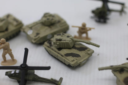 Miniature Military Tank & Helicopter Toy Lot w Soldiers Micro Machines Vehicles