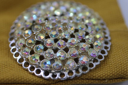 Vintage Rhinestone Brooch Aurora Borealis Crystal SilverTone