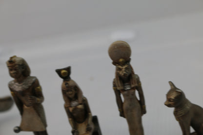 Egyptian Mythology Set of 9 Miniature Tut Horus Anubis Bastet Pharaoh Figurine